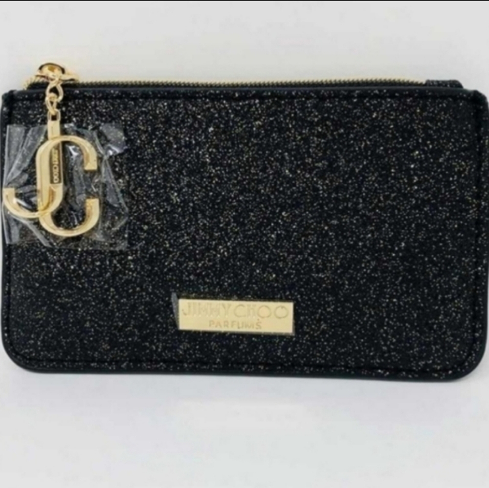JIMMY CHOO Black Sparlky Bling Wallet Credit Card Holder 5"x3" NEW NWT